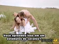Porn legendado com noiva indecisa dando para o peão no matinho