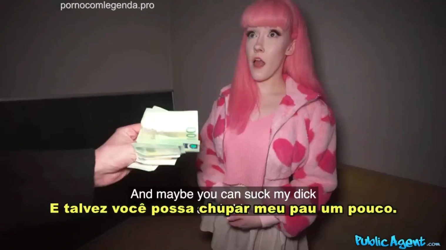 Sexo legendado com a namorada traindo por dinheiro, fazendo tudo que o amante pede.